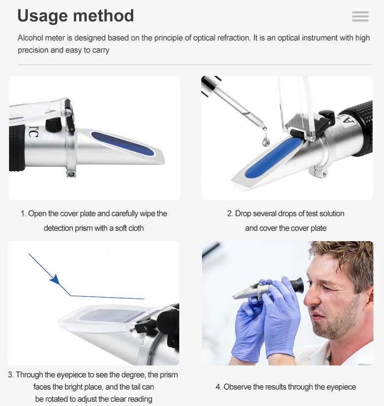 HandHeld Alcohol Refractometer Alcoholometer Alcohol Tester 0-80% Alcohol Sugar Refractometer ATC Wine Measure Tool 30%OFF