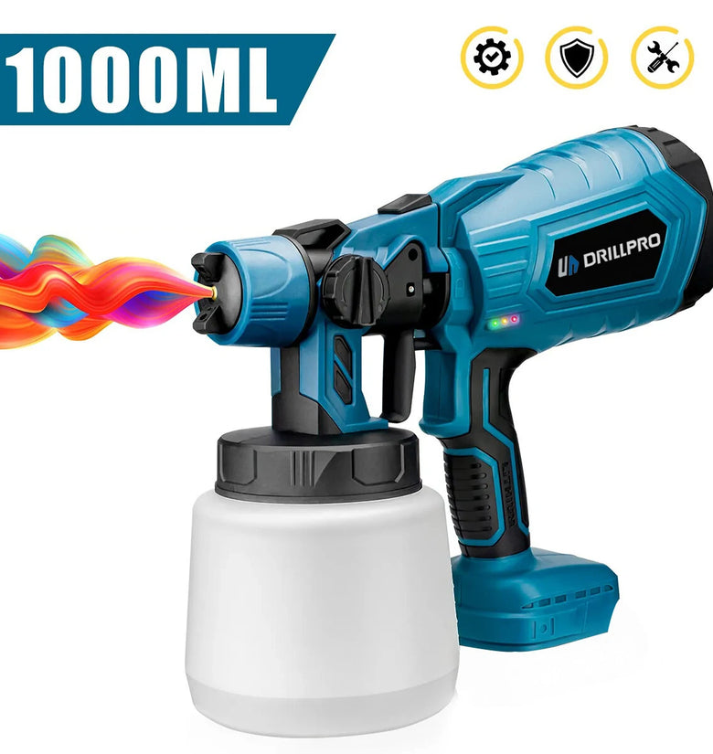 Drillpro 1000ML Cordless Electric Spray Gun Portable Household Paint Sprayer Auto Furniture Steel Coating Airbrush For Mak 18V Battery