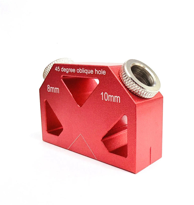 45 Angle Drill Guide Jig Aluminum Alloy Dowel Jig 45 Oblique Hole Drilling Positioner 8mm 10mm Pocket Drilling Hole Locator Precise Woodworking Joint Angle Tool for Angled Dowel Joint