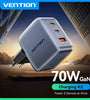 [GaN Tech] Vention 70W 3-Port USB PD Charger USB-A+2USB-C PD3.0 QC4.0 3.0 PPS AFC SCP FCP Apple2.4A BC1.2 Fast Charging Wall Charger Adapter EU Plug for iPhone 16 16 Pro 15 14 13 Pro Max for Huawei Pura X for Xiaomi 15pro for Samsung Galaxy S25 Ultra