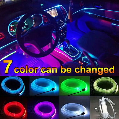 3/5M Car Interior Decoration Light 7 Color Changing Car Atmosphere Flexible LED Light Strip USB Powered for Most of Cars