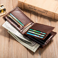 Ekphero Men's Retro Genuine Leather Short Wallet RFID Blocking Horizontal Money Clip Multi-card Slot Card Holder Anti-theft Brush Coin Purse