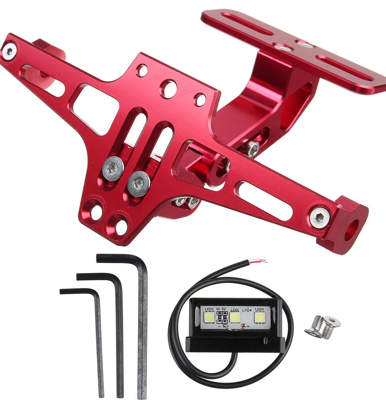 12V CNC Motorcycle Alloy License Number Plate Holder Bracket LED Lights Universal