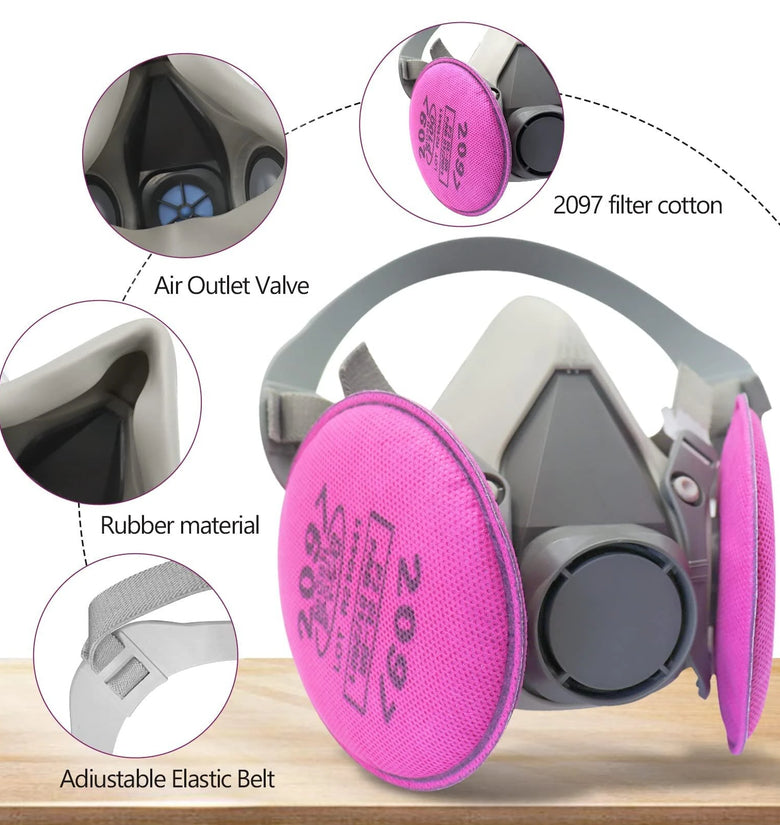 Respirator Mask 2097 Filters Set Dust Mask Silicone Material Adjustable Fit Air Purification for Carpentry Paint Dust Fumes Grinding Welding Chemicals
