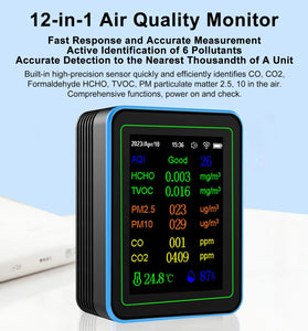 ZN-MT28 12-in-1 Air Quality Detector WiFi Carbon Dioxide Monitor PM2.5 PM10 TVOC HCHO CO CO2 Temperature Humidity Meter Smart APP Monitoring
