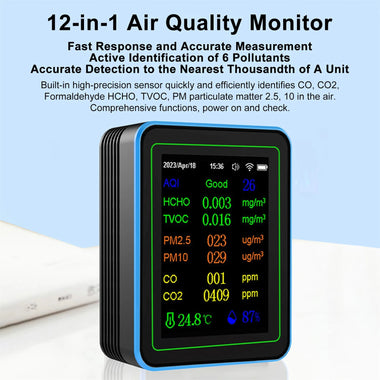 ZN-MT28 12-in-1 Air Quality Detector WiFi Carbon Dioxide Monitor PM2.5 PM10 TVOC HCHO CO CO2 Temperature Humidity Meter Smart APP Monitoring