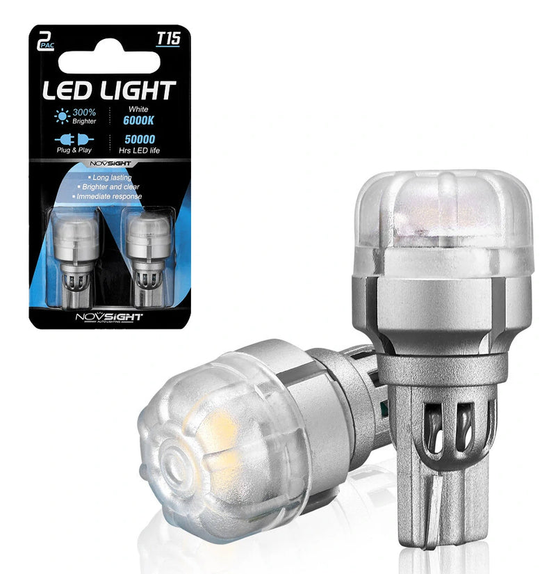 NOVSIGHT Pair 12V T15 LED Light Bulb 3020SMD Turn Signal Bulb 2W 256LM White Light Brake Reversing Lamp