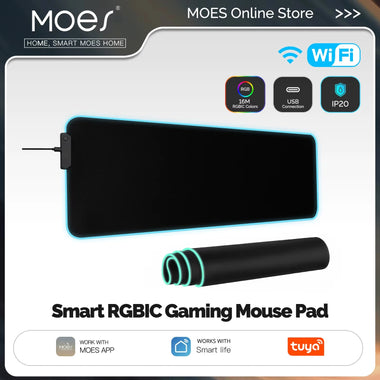 MOES WL6606 Tuya WiFi Smart RGBIC Gaming Mouse Pad 16 Million Color Light DIY Atmosphere Desk Carpet Waterproof Mat for Gaming PC Computer