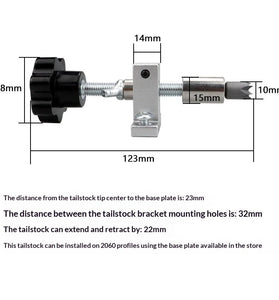 Double Bearing Extendable Tailstock Assembly Bracket Tailstock Telescopic Rotary Centerless Live Thimble 2060 Profile Compatible Lathe Accessories Woodworking Jewelry Jade Processing Toolpost