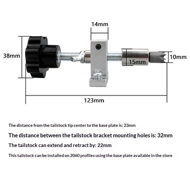 Double Bearing Extendable Tailstock Assembly Bracket Tailstock Telescopic Rotary Centerless Live Thimble 2060 Profile Compatible Lathe Accessories Woodworking Jewelry Jade Processing Toolpost