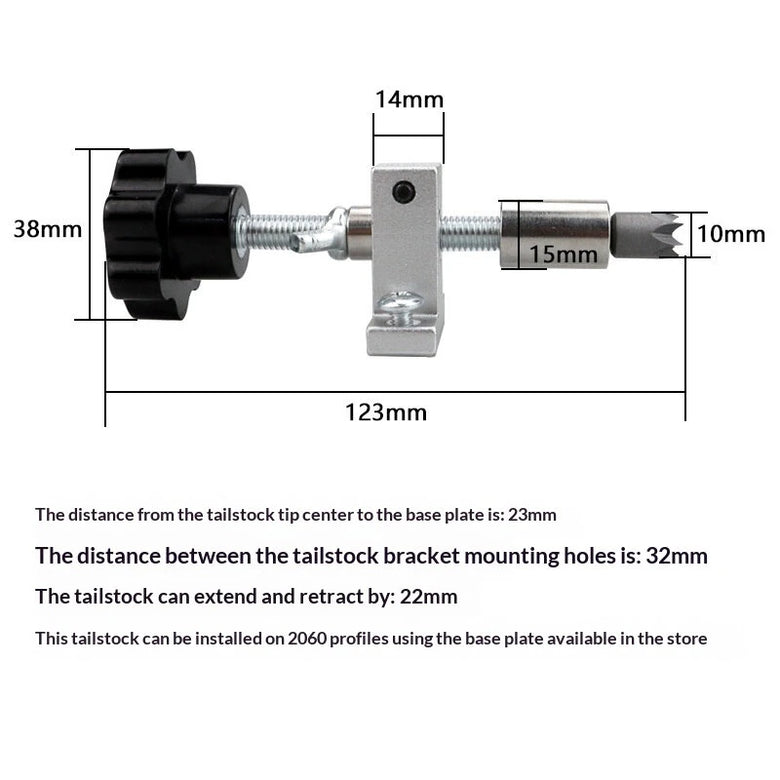 Double Bearing Extendable Tailstock Assembly Bracket Tailstock Telescopic Rotary Centerless Live Thimble 2060 Profile Compatible Lathe Accessories Woodworking Jewelry Jade Processing Toolpost