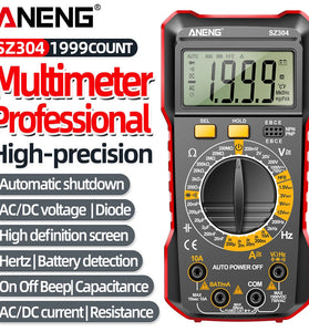 ANENG SZ304 Digital Multimeter, ABS Body, Accurate Measurement of Voltage Current Resistance Capacitance Frequency with Diode Data Retention & Automatic Shutdown Essential Tool for Electrical Testing and Troubleshooting