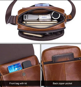 BULLCAPTAIN Men's Genuine Leather Crossbody Bag Business Casual Shoulder Bag Small Fashion Messenger Handbag Stylish Design