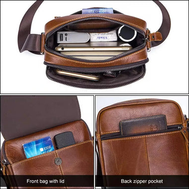 BULLCAPTAIN Men's Genuine Leather Crossbody Bag Business Casual Shoulder Bag Small Fashion Messenger Handbag Stylish Design