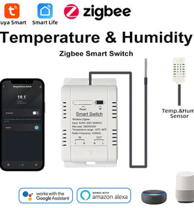 Tuya Zigbe Smart Temperature Humidity Switch Controller 20A 3800W with Waterproof Sensor Automation Timer APP Remote Voice Control with Alexa Google Home
