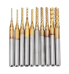 Drillpro DB-M1 10Pcs 0.8-3mm Titanium Coated Engraving Milling Cutter Carbide Bits