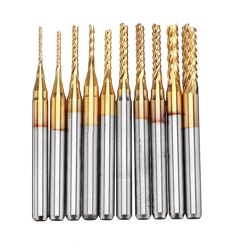 Drillpro DB-M1 10Pcs 0.8-3mm Titanium Coated Engraving Milling Cutter Carbide Bits
