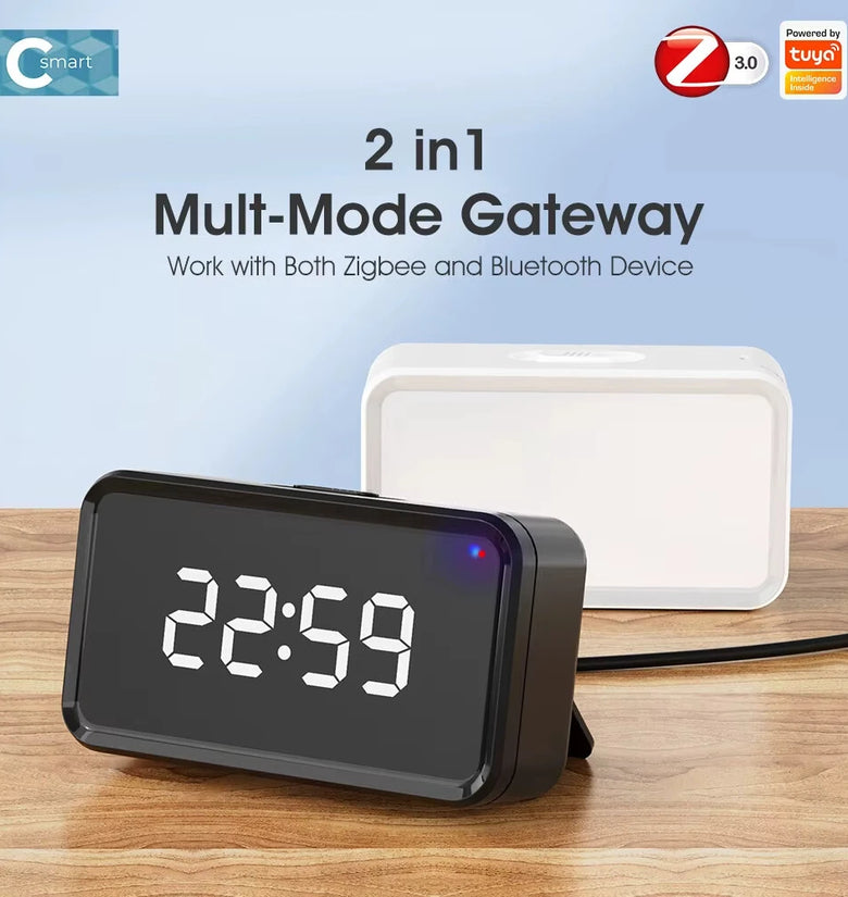SMATRAL Type-C Plug In Zigbee3.0 Gateway Tuya Smart Hub Remote Control bluetooth Mesh Multi Mode Gateway Time Display Desk Wall Clock Voice Remote Control