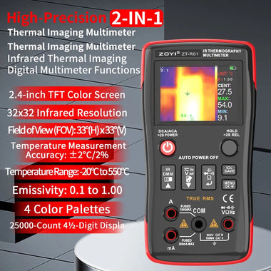 ZOYI ZT-R01 Infrared Thermography Multimeter 2.4-inch TFT Screen 32x32 Resolution Temperature Range -20 to 550 Accurate Digital Multimeter