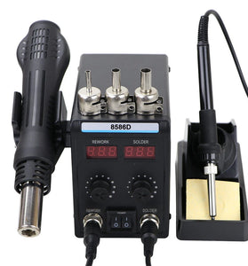 8586D Soldering Station 750W 2-in-1 Hot Air Gun and Soldering Iron Dual LED Display Adjustable Temperature 100-480C Ceramic Core for Electronics Repair