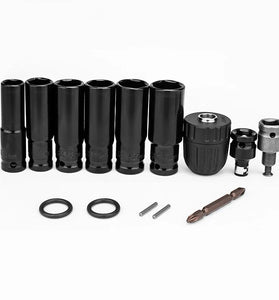 14PCS Electric Impact Wrench Hex Socket Adapter Kit Drill Chuck Drive Adapter Set Metal Silver Black High Hardness Versatile Specs Wide Compatibility