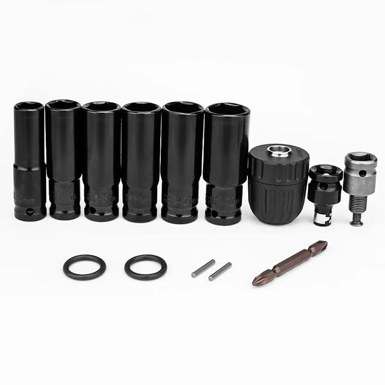 14PCS Electric Impact Wrench Hex Socket Adapter Kit Drill Chuck Drive Adapter Set Metal Silver Black High Hardness Versatile Specs Wide Compatibility