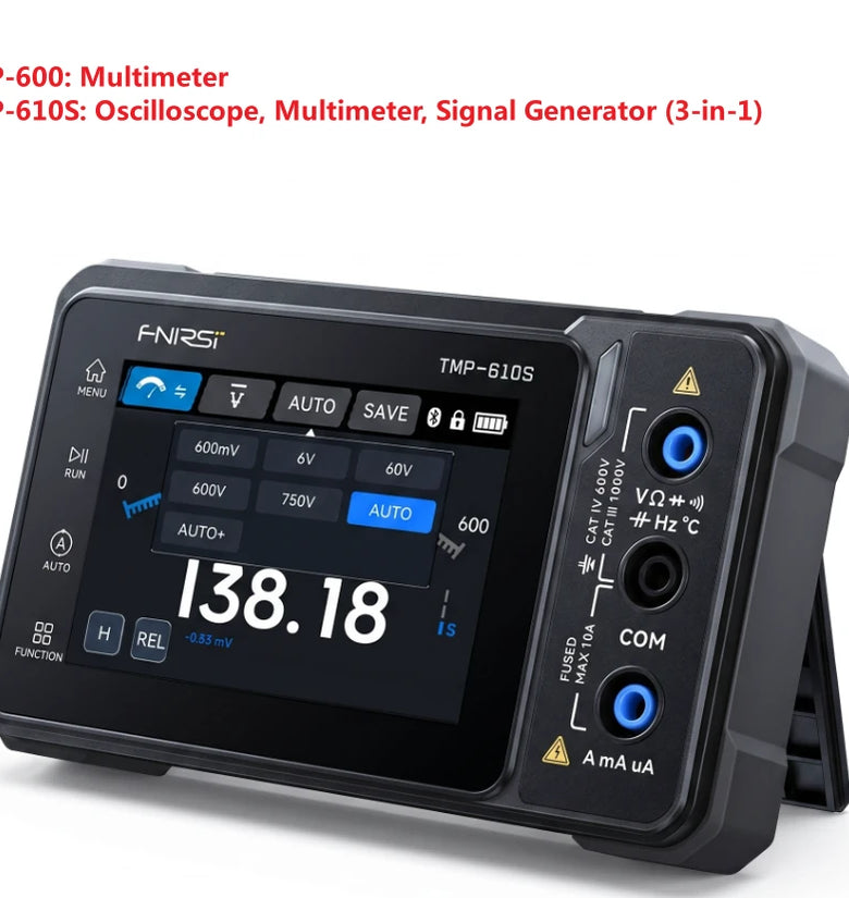 FNIRSI TMP-610 TMP-610S Handheld Digital Multimeter Oscilloscope 3-in-1 with Signal Generator Bluetooth App Control 10MHZ 48MSa/s 60000 Counts Electrical Tester DMM Scope Meter