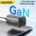 [GaN Tech] ESSAGER ES-CD35 67W 4-Port USB PD Charger 2USB-A+2USB-C PD3.0 QC4.0 AFC FCP SCP PPS BC1.2 DCP Apple2.4A Fast Charging Wall Charger Adapter EU Plug US Plug with 1M C8 Power Cable