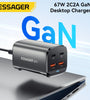 [GaN Tech] ESSAGER ES-CD35 67W 4-Port USB PD Charger 2USB-A+2USB-C PD3.0 QC4.0 AFC FCP SCP PPS BC1.2 DCP Apple2.4A Fast Charging Wall Charger Adapter EU Plug US Plug with 1M C8 Power Cable