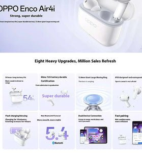 OPPO Enco Air4i TWS Earbuds Wireless bluetooth 5.4 Earphone 12.4mm Large Moving Coil Deep Bass 54H Playback Low Game Delay IP55 Waterproof In-ear Sports Headphones