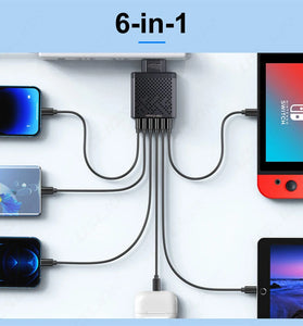 5V3A 6-Port USB Charger 6USB-A QC3.0 Fast Charging Wall Charger Adapter EU Plug for iPhone 15 14 13 for Xiaomi 14pro for Huawei Mate60 Pro for Samsung Galaxy S24
