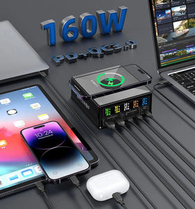 BlitzWolf 868H 160W 5-Port USB PD Desktop Charger Dual USB-A QC3.0+Dual PD65W Type-C+65W Type-C PD3.0 with 15W 10W 7.5W 5W Wireless Fast Charger for iPhone 14 14 Pro Max for Samsung Galaxy Z Fold 4 S22 Ultra