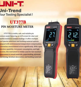 UNI-T UT377B Moisture Tester Multipurpose Moisture Meter for Wood and Building Materials with High Precision LED Flashlight Audible Alarm Drop Protection Accurate Measurement