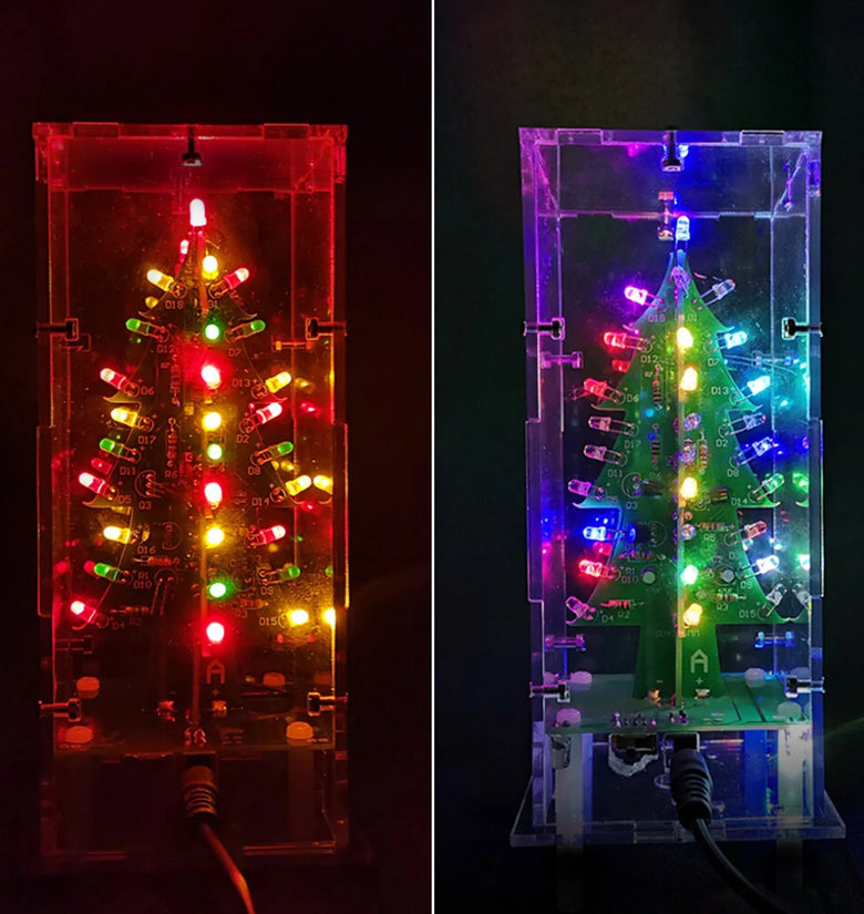 Tri-color/Colorful Curved-leaf Christmas Tree Standard/Music Version DIY Electronic Kits