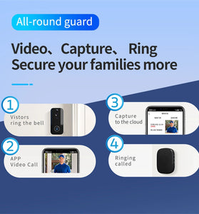 i9 WiFi Visual Doorbell 1MP Camera 120 Degree View Two-Way Talk Motion Detection Night Vision APP Control Long Battery Life