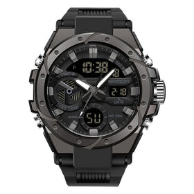 SANDA Men Quartz Watch Waterproof Sport Wristwatches Multifunctional Outdoor Luminous Electronic Watch - Dual Display, Calendar, Alarm Clock, Stopwatch