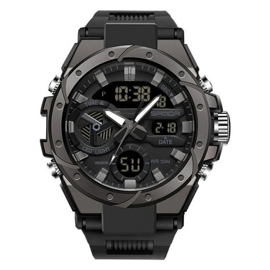 SANDA Men Quartz Watch Waterproof Sport Wristwatches Multifunctional Outdoor Luminous Electronic Watch - Dual Display, Calendar, Alarm Clock, Stopwatch