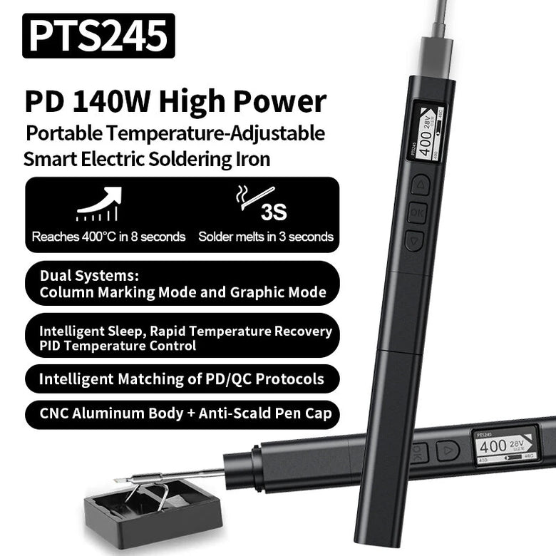 PTS245 PD3.1 140W Soldering Iron Kit Smart Digital Mini Solder Station for Electronics DIY Repair