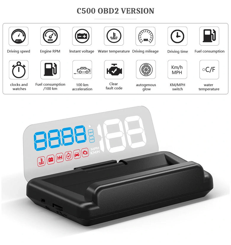 GEYIREN C500 Auto OBD2 HUD Head-Up Display EOBD Windshield Car Speedometer Projector Digital  For All Car
