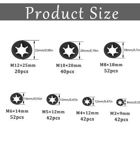 65 Steel Internal Tooth Washers Assortment 340Pcs Black Coated Quick Speed Locking Rings Corrosion Resistance M3 M4 M5 M6 M8 M10 Industrial Automotive Household Use