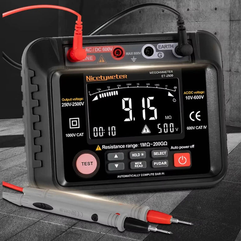 Insulation Resistance Tester High Voltage Megohmmeter 250V-2500V 1M-40G Digital Display AC DC Voltage Measurement Auto Range Professional Electric Testing Device