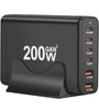 [GaN Tech] 200W 6-Port USB PD Charger 2USB-A+4USB-C Fast Charging Desktop Charging Station EU Plug for iPhone 15 14 13 for Huawei Mate60 Pro for Xiaomi Civi4 Pro for Samsung Galaxy S24