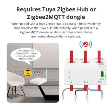 Zemismart Zigbe 3 Phase Electric Energy Meter 63A Smart Power Consumption Monitor Sensor Zigbee2mqtt works with Tuya Home Assistant