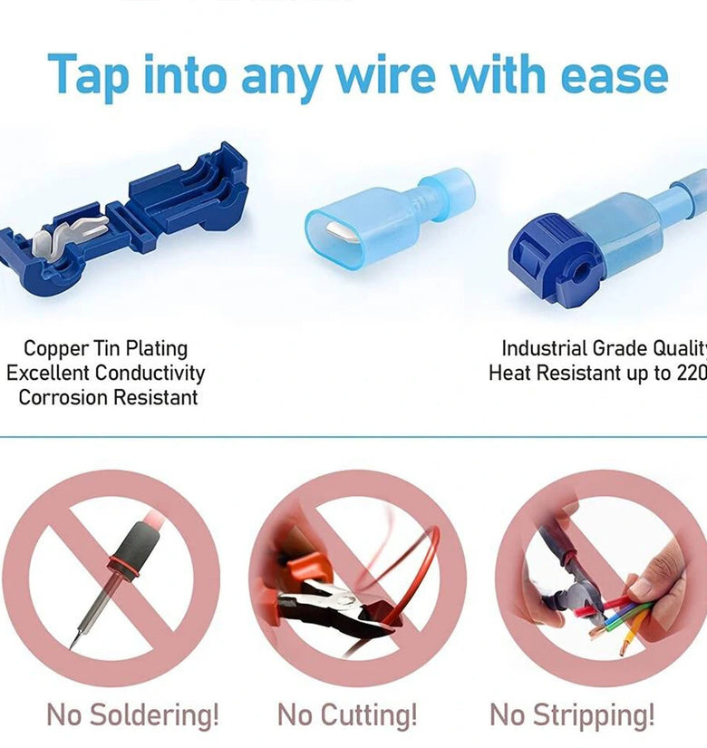 120pcs T-Tap Wire Connectors Self-Stripping Quick Splice Electrical Wire Terminals Insulated Male Quick Disconnect Spade Terminals Assortment Kit with Storage Case