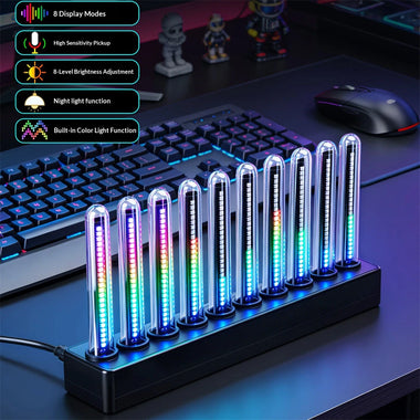 Music Sync Spectrum Light Bar 240 RGB LEDs 14 Color Modes 8 Visualizer Effects USB-C 5V 2A Sound Reactive Ambient Lighting Night Light Adjustable Brightness Desktop Gaming Decor