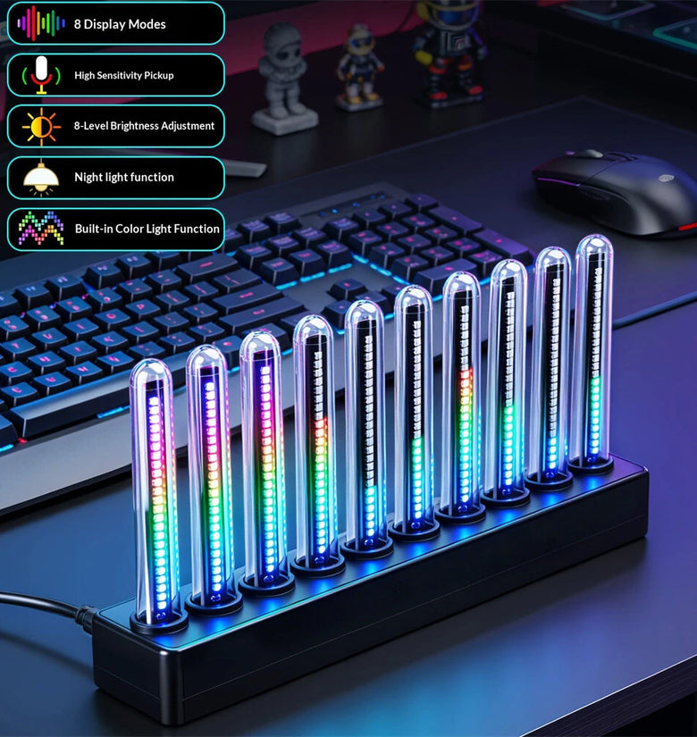 Music Sync Spectrum Light Bar 240 RGB LEDs 14 Color Modes 8 Visualizer Effects USB-C 5V 2A Sound Reactive Ambient Lighting Night Light Adjustable Brightness Desktop Gaming Decor