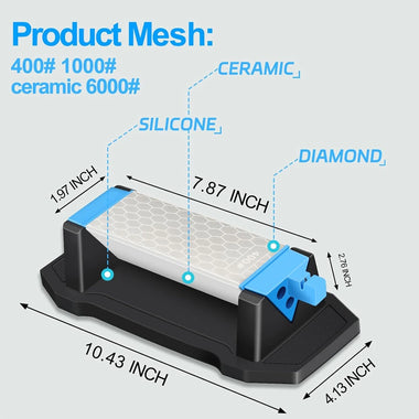 DMD 3 Side Diamond Sharpening Stone Whetstone 400/1000/6000 Grit for Knife and Tool Sharpening with Non-Slip Base