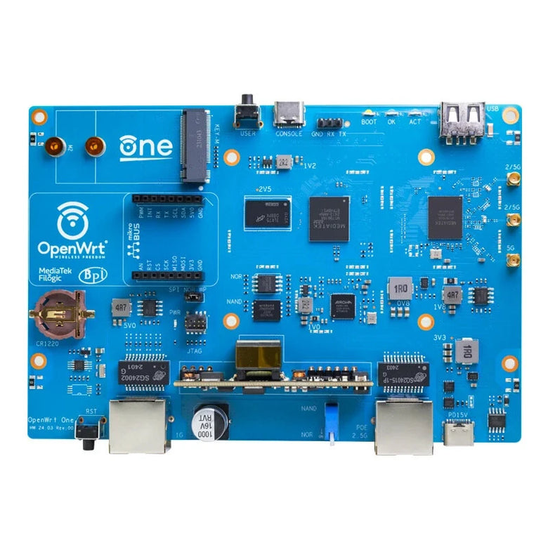 Banana Pi OpenWrt One Router MediaTek MT7981B 1GB DDR4 2.5GbE & Gigabit Ethernet RJ45 128MB SPI NAND Dual Brand WiFi6 Open Source Smart Router