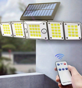 Solar Outdoor Lights Motion Sensor LED Flood Light 280LED 3500 Lumen 3 Modes Waterproof Solar Security Lights With Remote Control Exterior 5  Heads Wall Light
