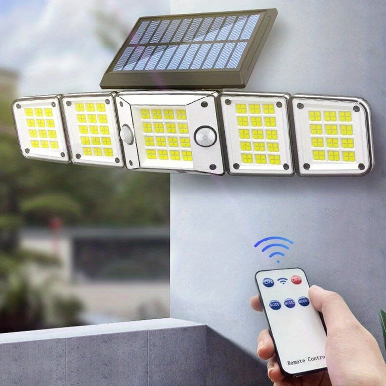 Solar Outdoor Lights Motion Sensor LED Flood Light 280LED 3500 Lumen 3 Modes Waterproof Solar Security Lights With Remote Control Exterior 5  Heads Wall Light